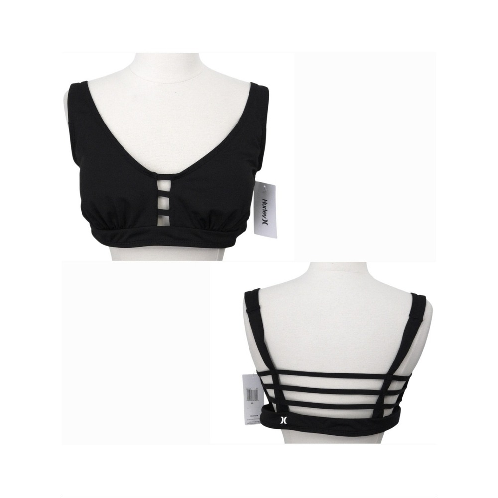 NWT Hurley Black Strappy Back Surf Swimsuit Bikini Top- XL